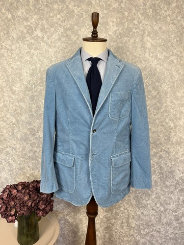 Mens Polo Ralph Lauren Sky Blue Velour Half Lined Patch Pockets Vintage Blazer L