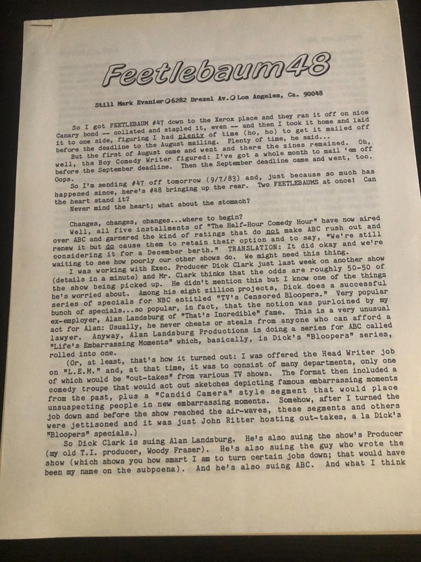 Fanzine FEETLEBAUM #48 - Mark Evanier - September 1983 - K-a zine