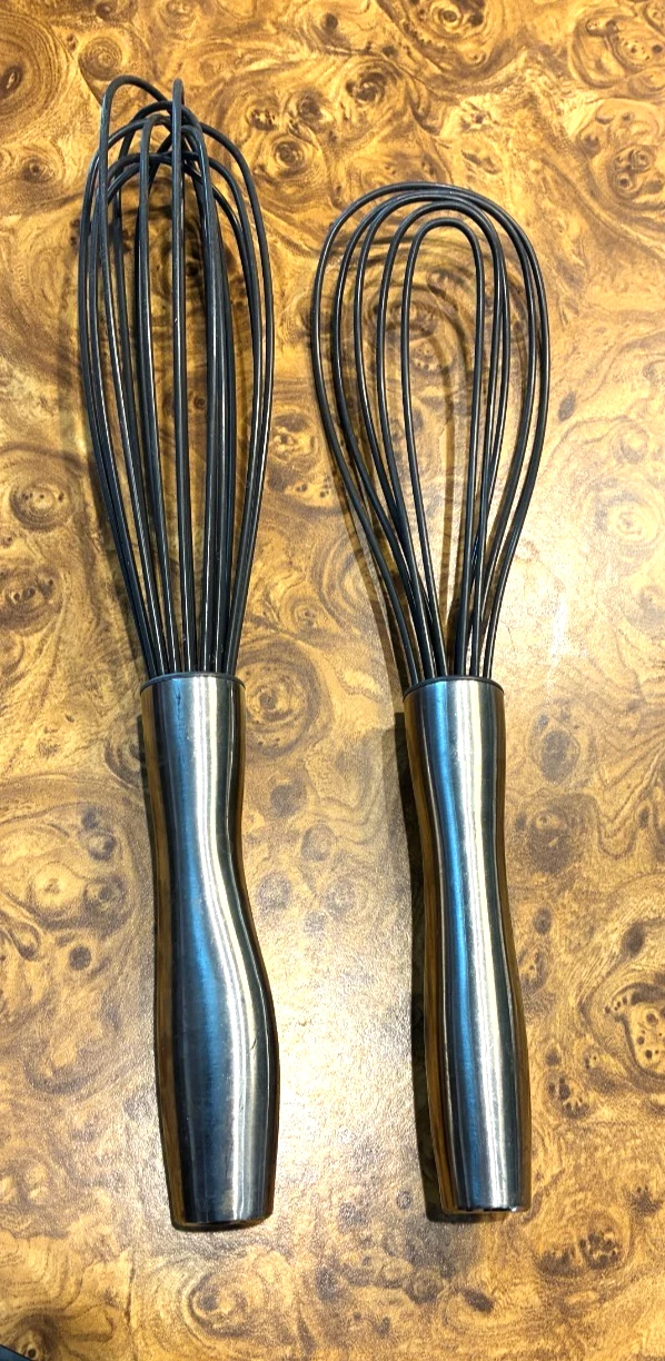 WILLIAMS SONOMA SILICONE FRENCH WHISK & FLAT WHISK Stainless Steel LOT of 2