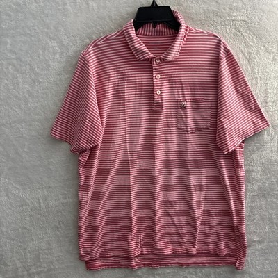 B Draddy Mens Polo Shirt Pink Stripe XL Cotton Blend Short Sleeve Collar Pocket