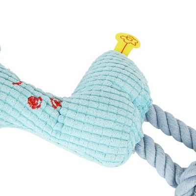 Blue Squeaky Puppy Chew Toy Pet Dog Plush Teeth Grinding Cleaning Deer Shaped Do