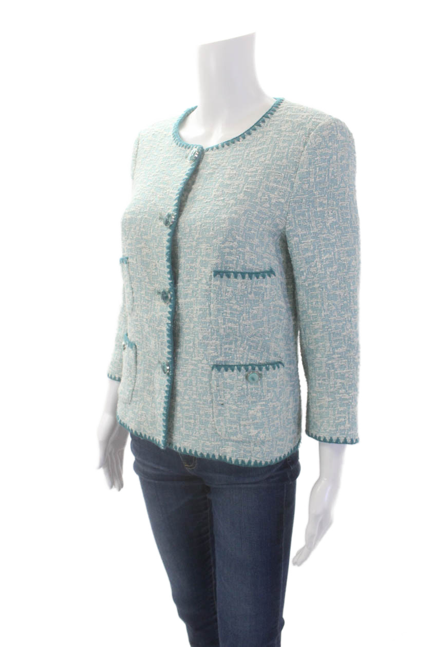 Zara Basic Womens Boucle Button Down Jacket Sky B… - image 3