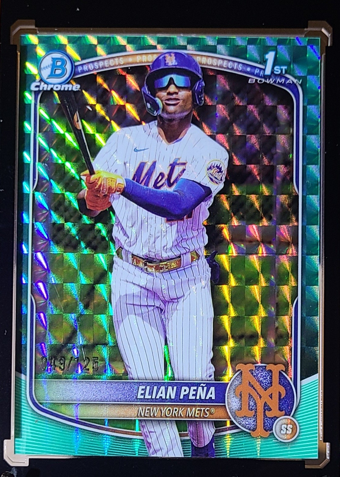 2025 Bowman Chrome Elian Pena Aqua Geometric Refractor 1st Prospect #/125 Mets