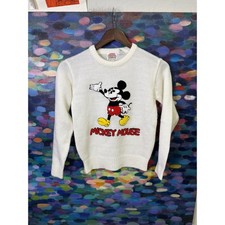 Vintage Disney Character Fashions Mickey Mouse Knit Sweater White Kids 11-12