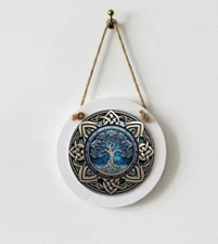 Celtic Tree of Life Wood Sign 4.8 Inch Round – Small Wall  Window Decor Ornament