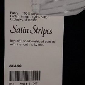 Sears Panties Size 7 White High Cut Satin Stripes Sissy Brief Panty Vintage NWT