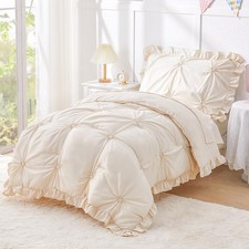 Twin Comforter Set for Girls, Boho Pintuck Bedding Comforter Sets, 4 Pieces R...