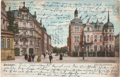 Sehr Schöne AK. Von Zwickau / Sachsen , Zu Sehen ist die Schumannstrasse - Bild 1 von 2