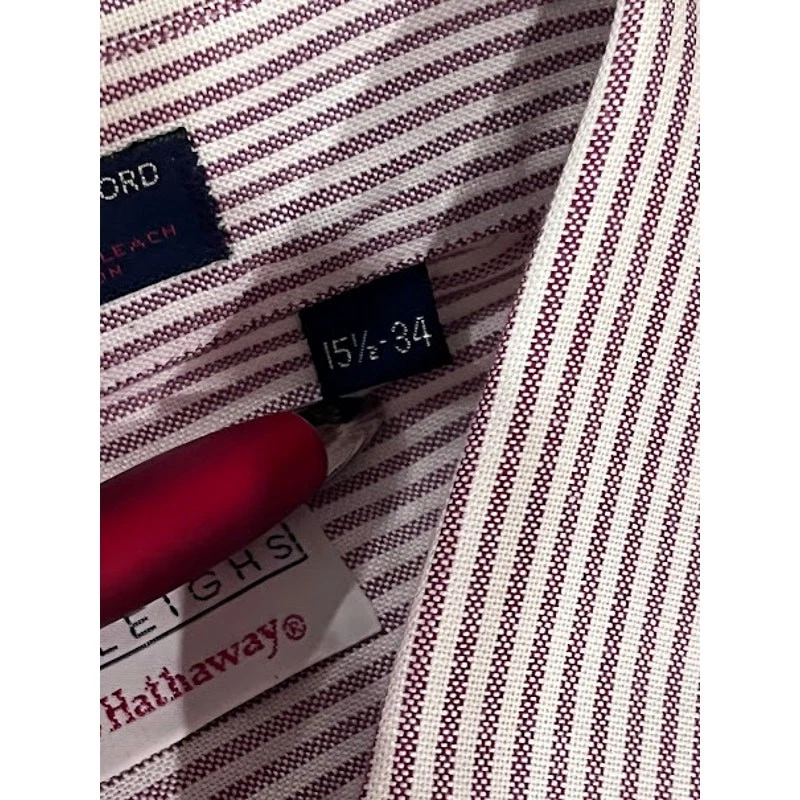 Vintage Hathaway Shirt Mens Button Down Red White Stripe 15.5x34 - Image 3 of 4