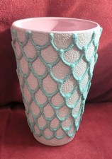 MCM Vintage Net Scalloped Textured Pink & Green vase Italy