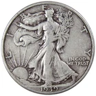 1939 Liberty Walking Half Dollar F Fine 90% Silver 50c US Coin Collectible