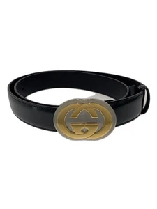 GUCCI belt leather Black plain men's Used