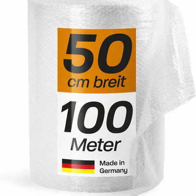 Luftpolsterfolie 100 m × 50 cm   Robuste Verpackungsfolie - Made in Germany -
