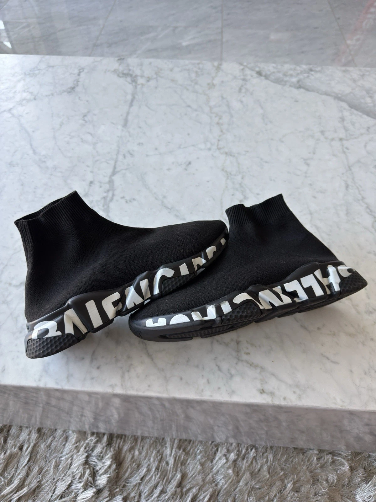Balenciaga Speed Sneakers Maglia Suola Graffiti Nero Su Nero Come Nuove 41 Kanye