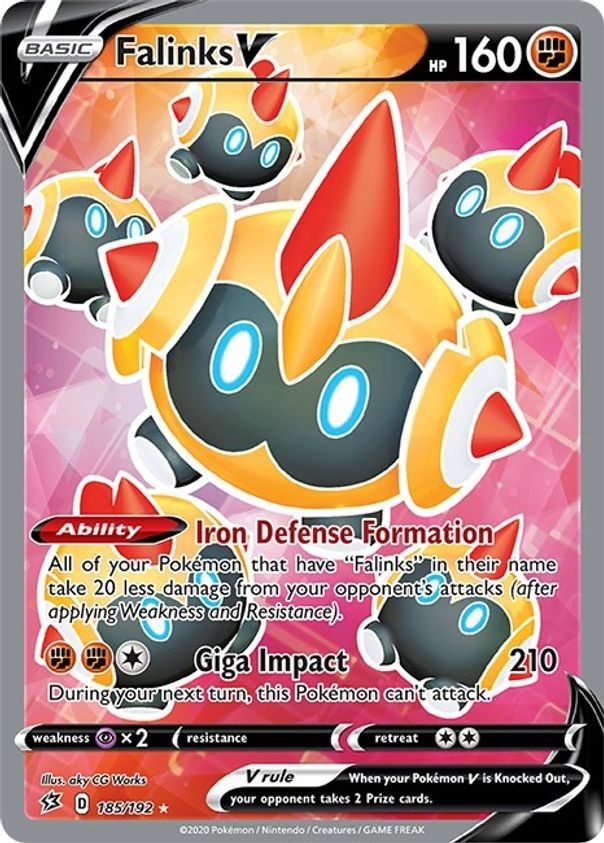 Falinks V - 185/192 - Pokemon Rebel Clash Sword & Shield Full Art Rare Card NM