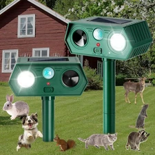 NWT ~ Set/2 Outdoor Solar Ultrasonic Motion Activated LED Animal Yard Repellent 