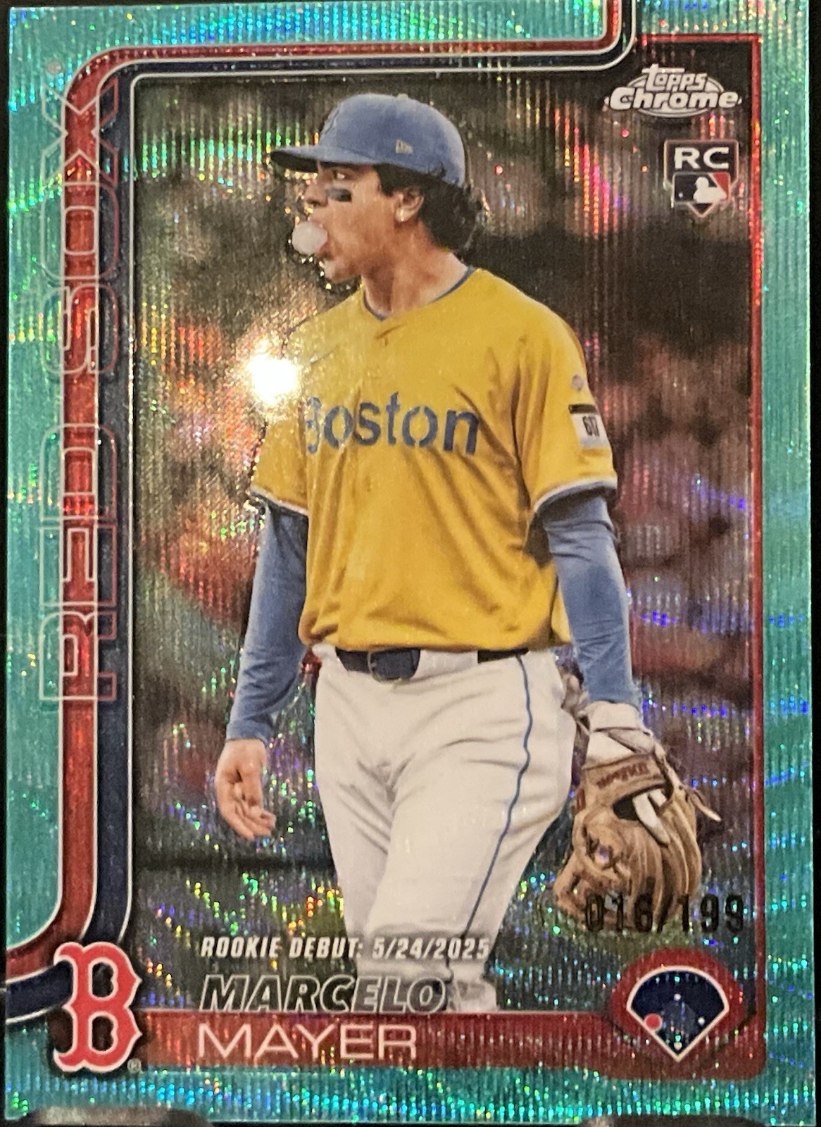 2025 Topps Chrome Update Marcelo Mayer Aqua Wave Refractor /199 Pro Debut