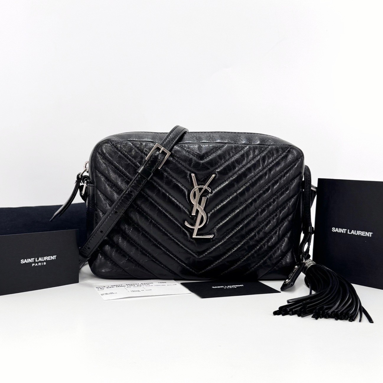 Borsa a tracolla Saint Laurent Matelassé Monogram Lou fotocamera nera 468537 140472085