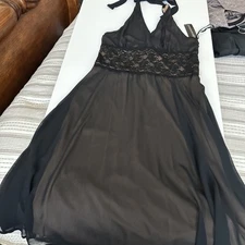 Black Halter Cocktail Party Prom Dress By Connected Apparel Sz 16 sheer Overlay