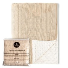 Soft Baby Blanket 40x30 inches   100 Cotton Muslin Front  Plush Minky Fleec...