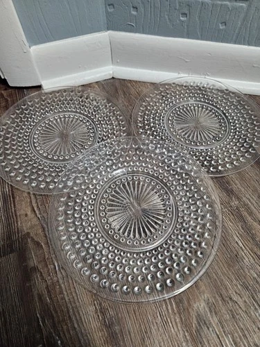 Set Of 3 Hobnail Clear by ANCHOR HOCKING Luncheon Plates