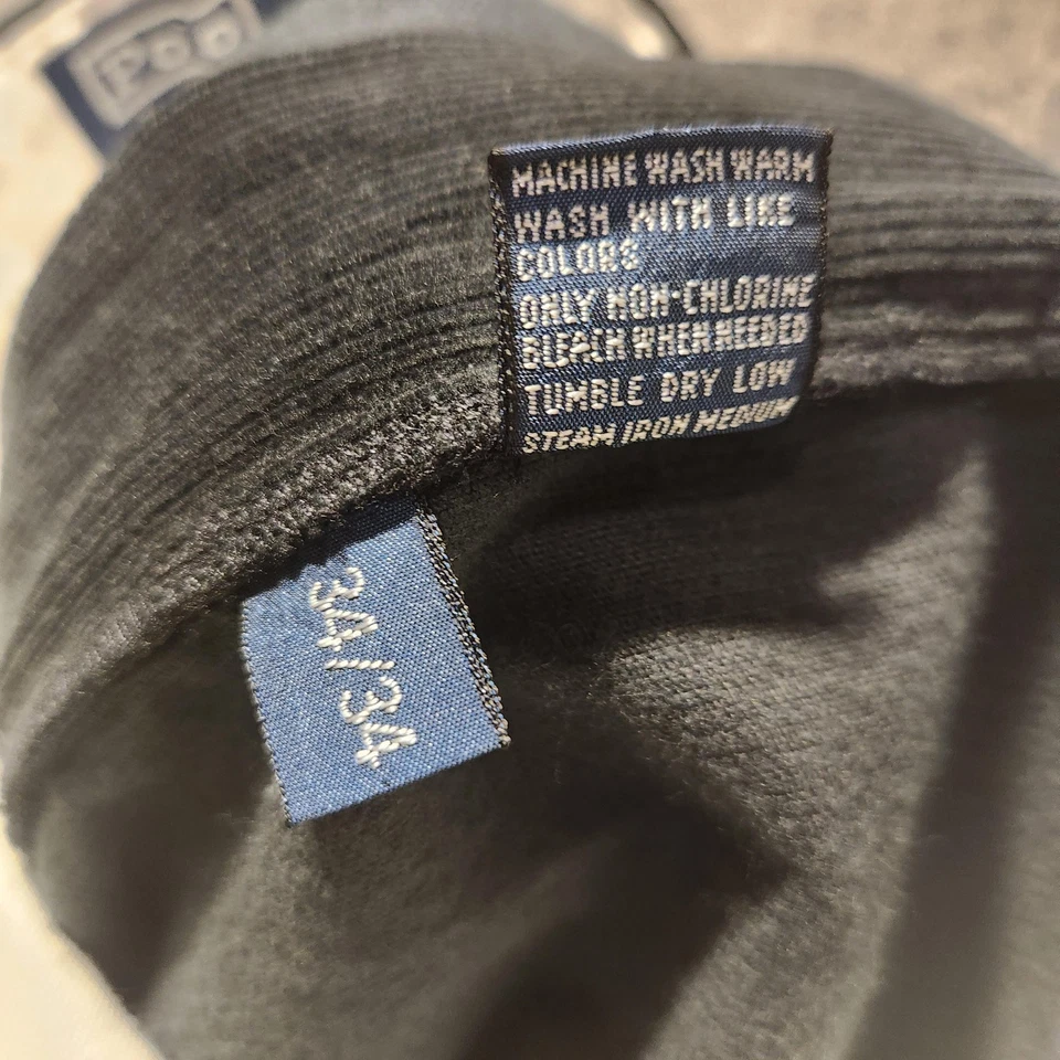 Pantalones de vestir Polo Ralph Lauren para hombre 34x34 negros de pana plisados con puños Foto 4 de 4