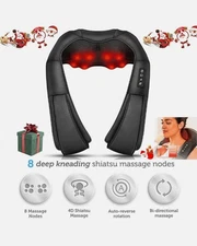 Electric Shiatsu Back Neck Shoulder Massager with Heat Kneading Body Car Home UK