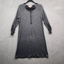 Philosophy Women Dress Gray Long Roll Tab Sleeve Henley Button Scoop Neck Size M