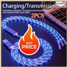 2PCS 3 IN 1 LED Light Fast Charging Charger Cable USB For iPhone Android Type-C