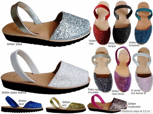 Avarcas menorquinas GLITTER PLATAFORMA 2,5 cm real sandals menorca spain  abarca | eBay
