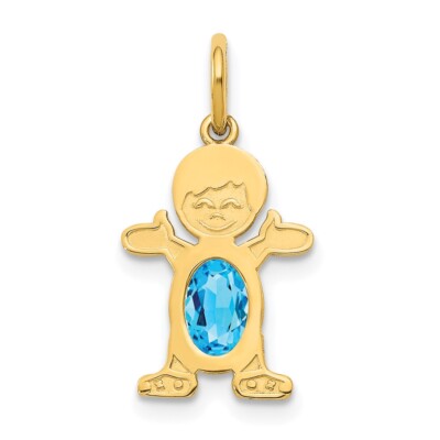14K Gelbgold Junge 6x4 Oval Echter Blautopas - Dezember Charm