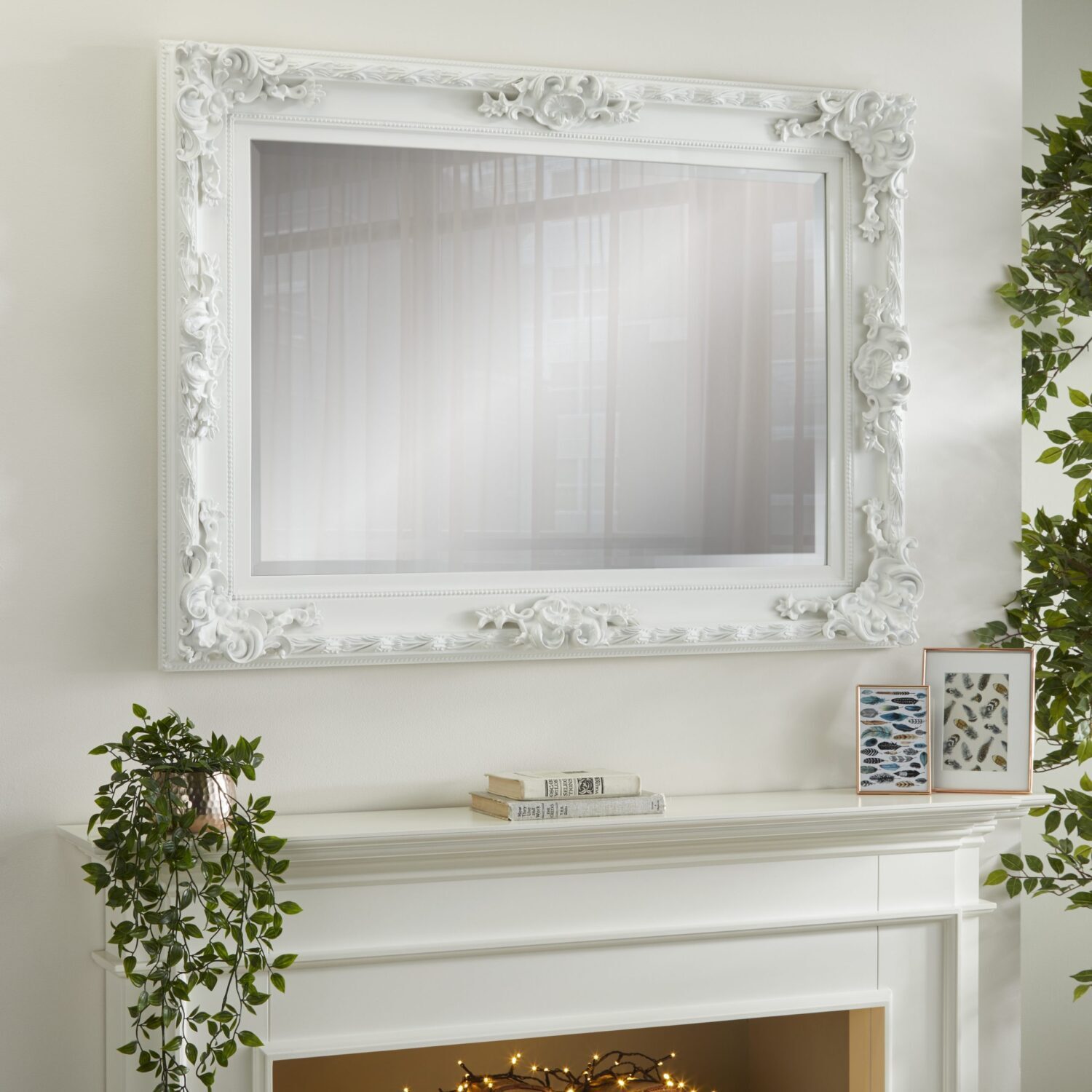 Rectangular Wall Mirror Carved Louis White OrnateFrame H110cm x L 80cm x W 6.5cm