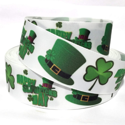 GROSGRAIN RIBBON 5/8'',1.5'', 7/8'', 3'' Happy St. Patrick's Day Hats Clover Printed