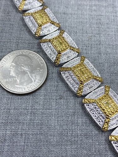 STS Designer Sterling .925 Irradiated Yellow & White Diamond Link Bracelet NWT - Picture 7 of 13