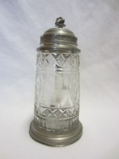 GLASKRUG um 1840 - Mundgeblasen & Geschnitten - Zinndeckel "Tauben" - BLUMTHALER