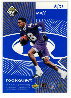 Jerry Rice Randy Moss 1998 UD Choice Starquest/Rookiequest Blue