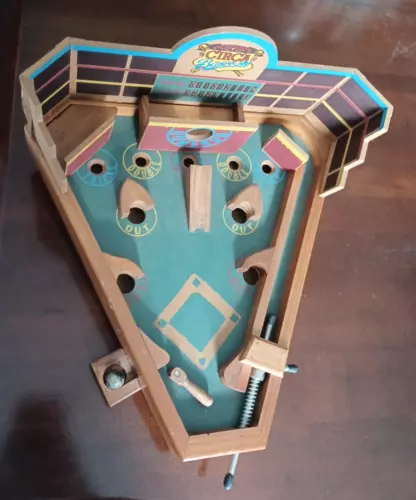 Vtg. Table Top Wooden Baseball Diamond Pinball Set Circa 13x 12" Kids Adult