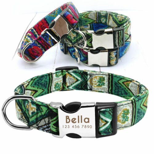 Boho Indian Personalized Dog Collar Pet Name ID Laser Engraved Metal Buckle S-L - Picture 1 of 14