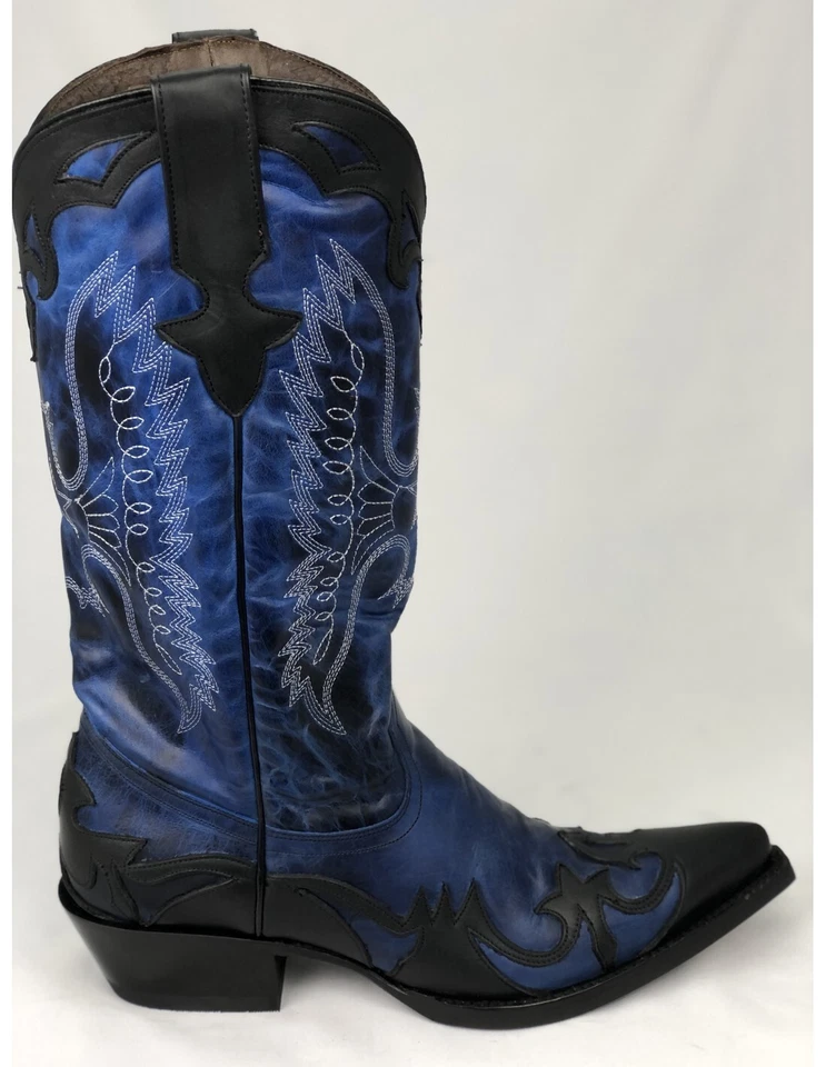 Bottes En Cuir Pour Homme Go West Juarez Bleu Noir Western - Photo 2/4