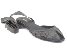 New NINE WEST Women Blk Leather Flat Strappy Slingback Dress Sandal Shoe Sz 8 M 