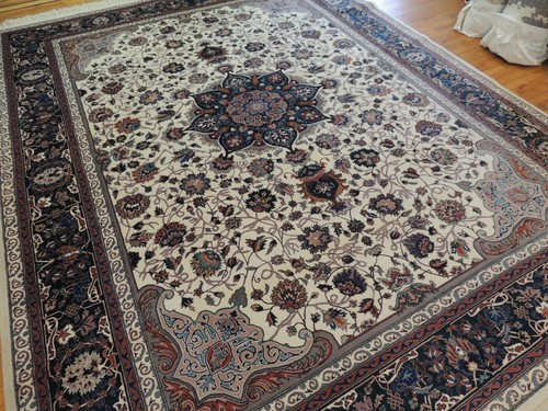 9x12 Tabrize Oriental Area rug wool hand-knotted Gray Navy Rust TEAL Green WOW!! - Picture 9 of 12
