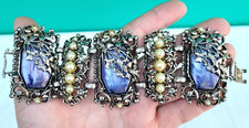 1950s Chunky Panel Bracelet Blue Lucite Panels Faux Pearls Vintage