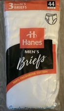 HANES VTG 1997 Men's Briefs Underwear NOS White Preshrunk Cotton 3 Pk SZ 44 USA