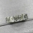 3Ct Emerald Simulated Diamond Eternity Wedding Band Ring 14k White Gold Plated