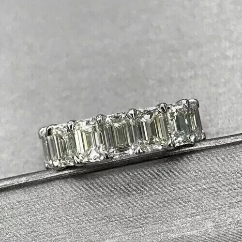 3Ct Emerald Simulated Diamond Eternity Wedding Band Ring 14k White Gold Plated