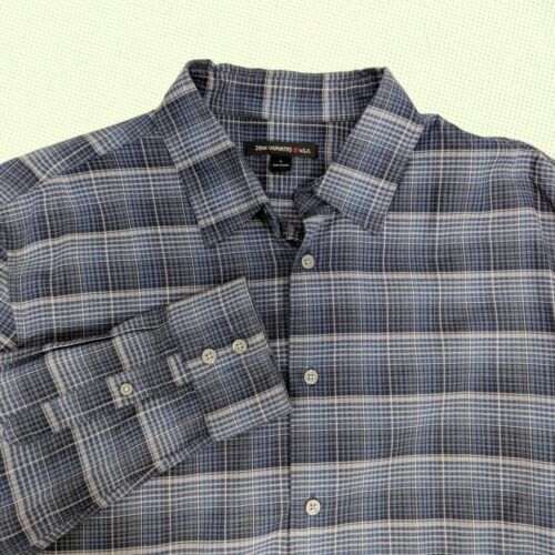 John Varvatos Shirt Men's L Blue Plaid Thin Casual Button Up Long Sleeve - Picture 1 of 5