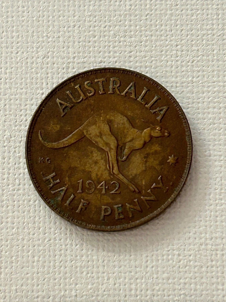 1942 Australia 1/2 Penny George VI Long Reverse Denticles Wide