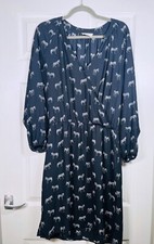 HUSH Zebra Print Black Long Sleeve Wrap Over Style Dress UK 12 VGC