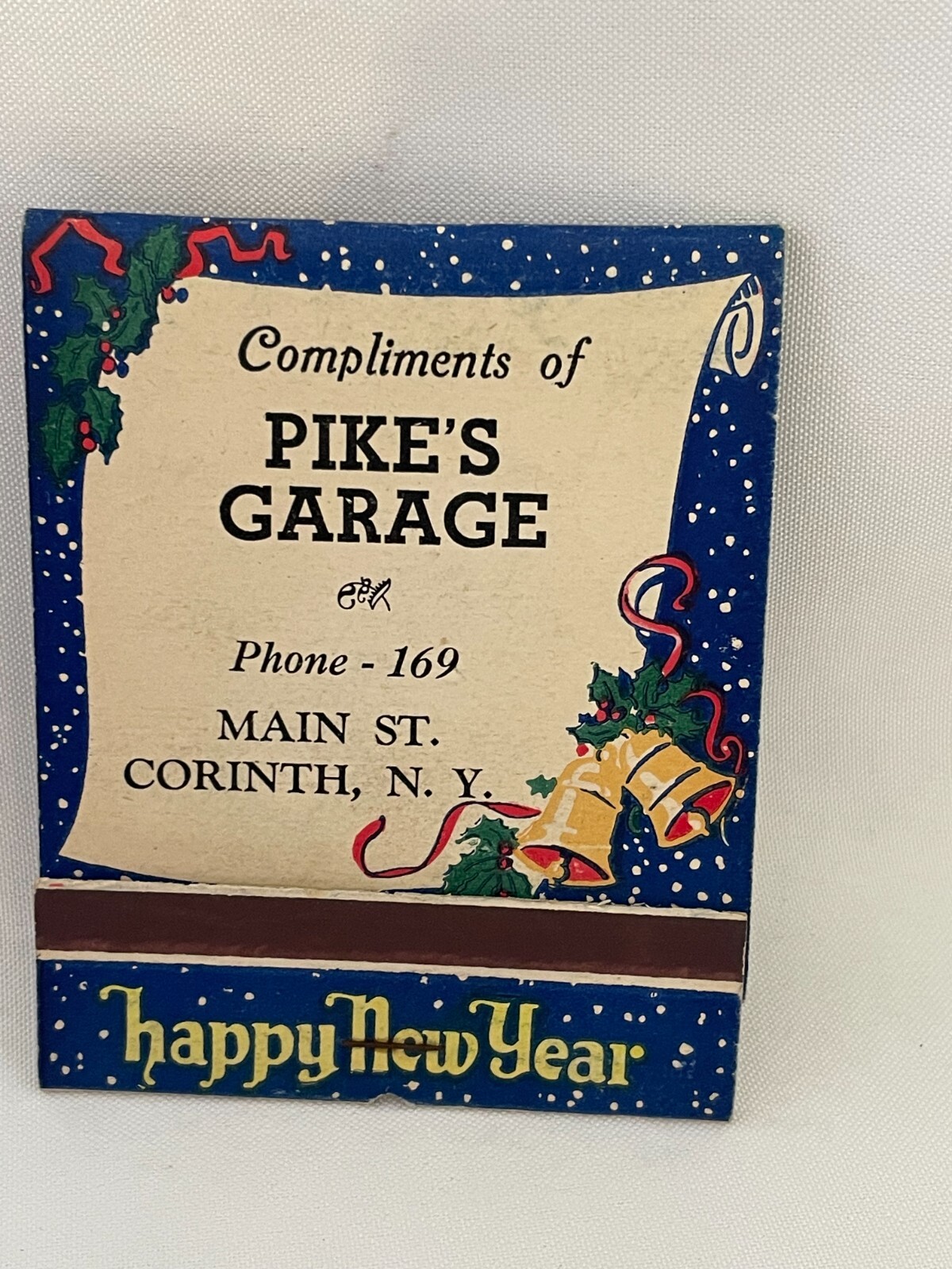 Vintage Giant Feature Matchbook Merry Christmas Pike's Garage Corinth