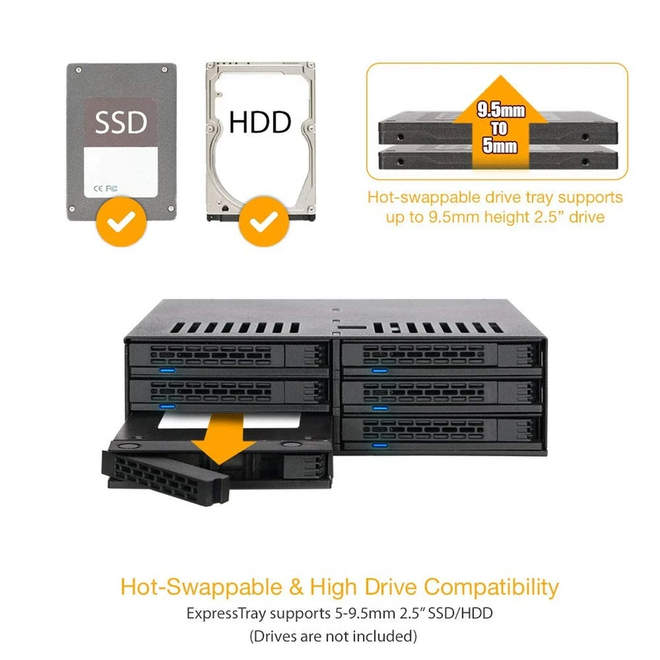 ICY DOCK 6 bahías 2,5&#8221; SATA HDD/SDD intercambio en caliente sin herramientas gabinete de plano posterior  Foto 3 de 4